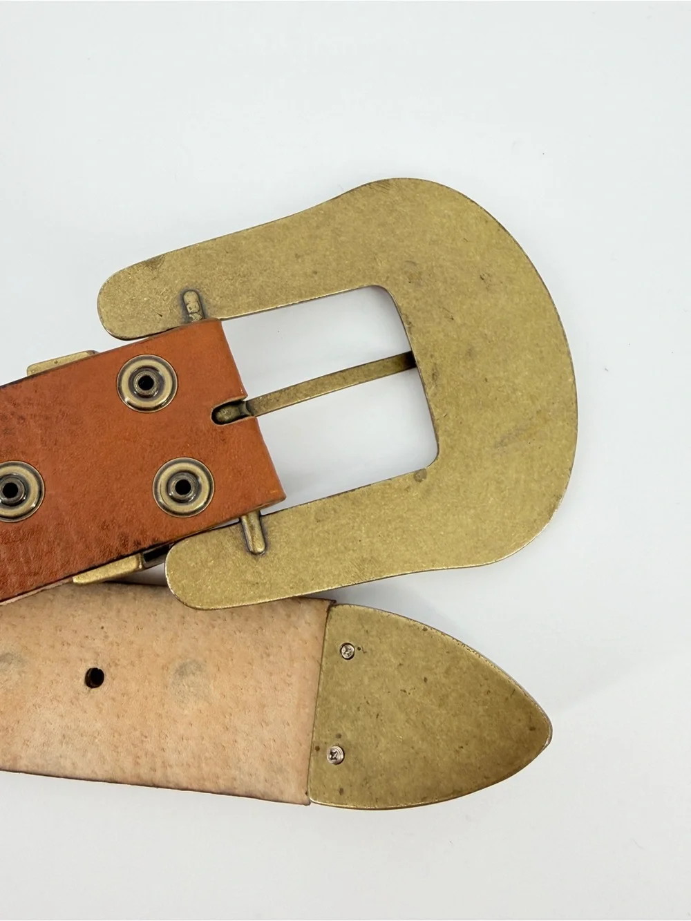 VTG Y2K Studded Western Women Belt XL Amber Accents Bronze 100% Italian Leather